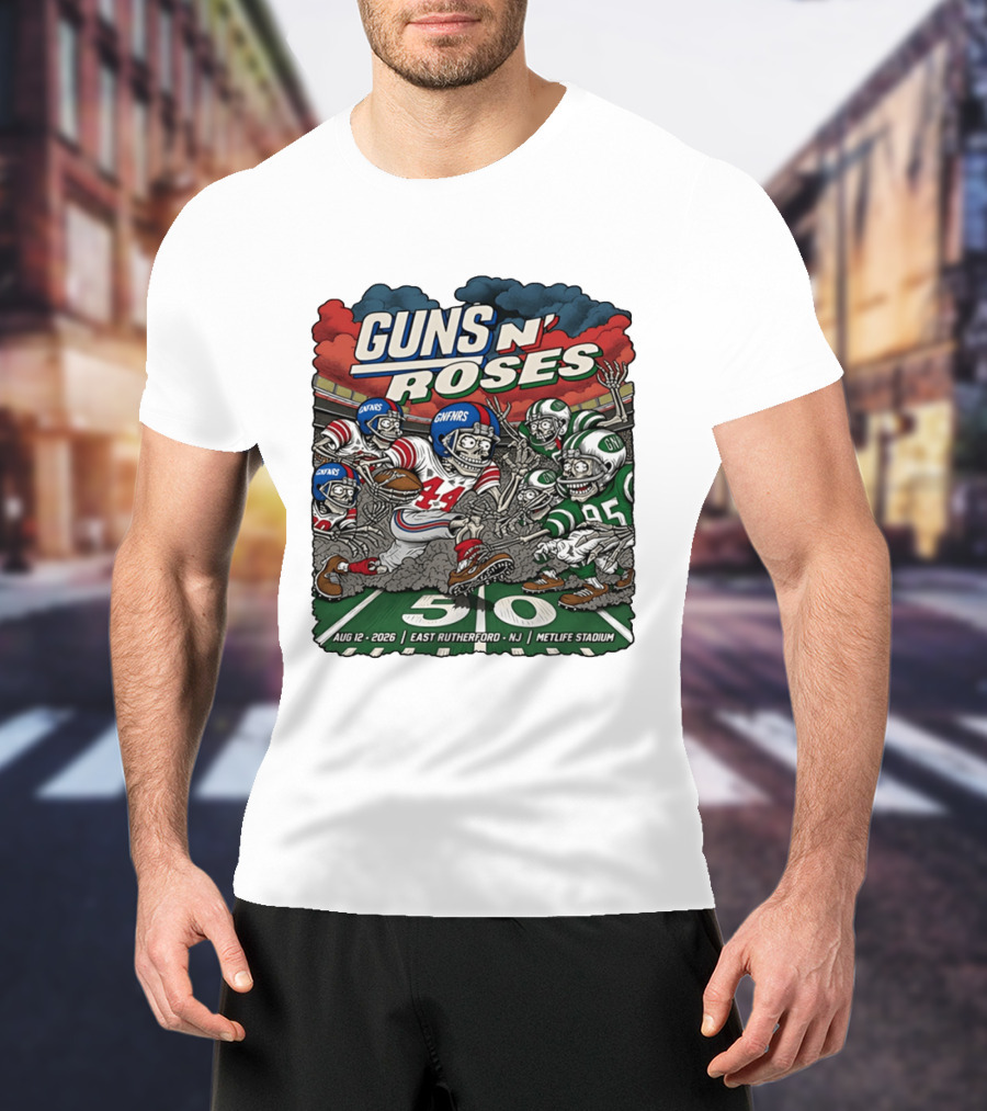 Guns N' Roses MetLife Stadium East Rutherford NJ August 12 2026 Football Skeletons T-Shirt