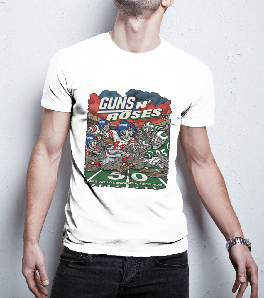Guns N' Roses MetLife Stadium East Rutherford NJ August 12 2026 Football Skeletons T-Shirt