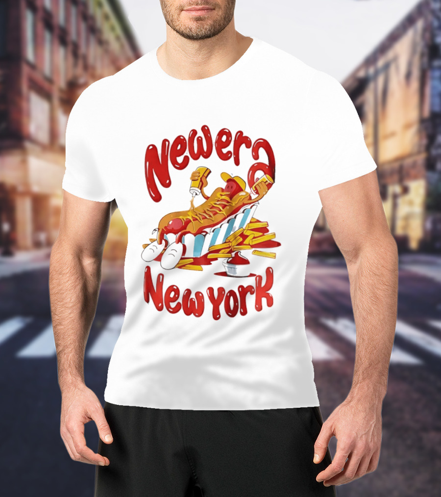 Newer New York Relaxing Hot Dog Beach Ketchup French Fries T-Shirt