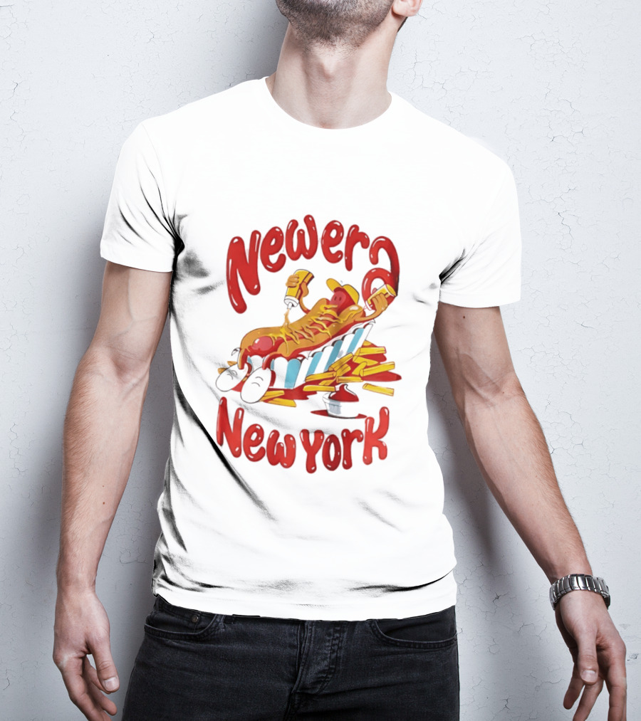 Newer New York Relaxing Hot Dog Beach Ketchup French Fries T-Shirt