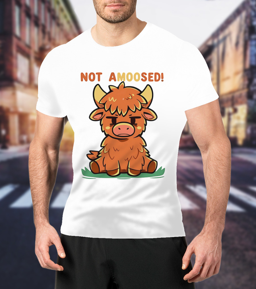 Not Amoosed Cute Grumpy Highland Cow Pun T-Shirt