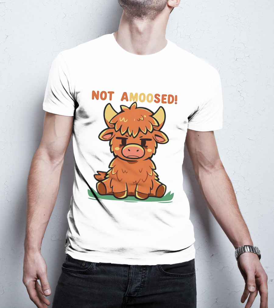 Not Amoosed Cute Grumpy Highland Cow Pun T-Shirt
