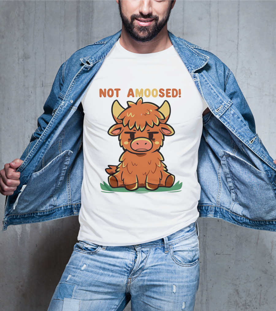 Not Amoosed Cute Grumpy Highland Cow Pun T-Shirt