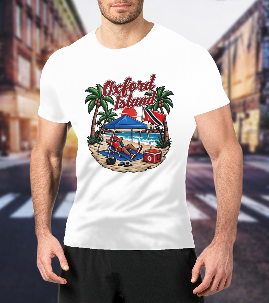 Oxford Island Beach Relaxation Trinidad Flag Palm Trees T-Shirt