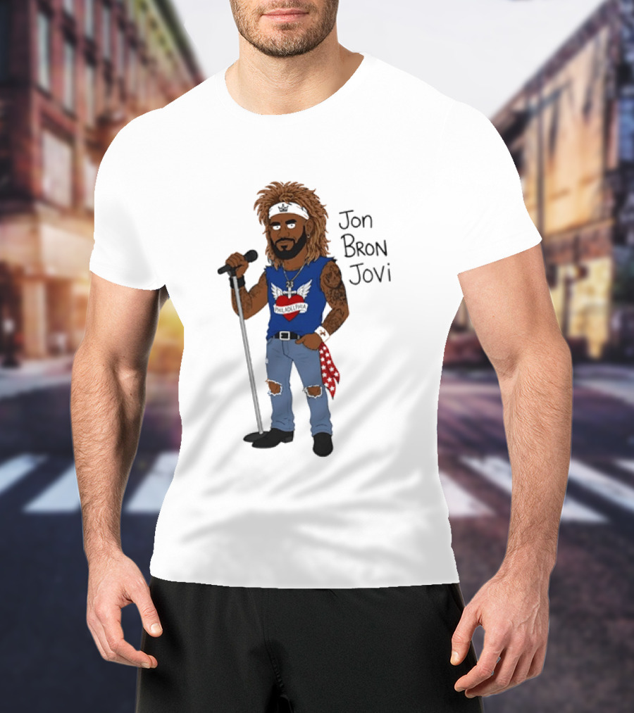 Philadelphia Jon Bron Jovi Cartoon Caricature Rockstar Holding Microphone Bandana Tattoo T-Shirt