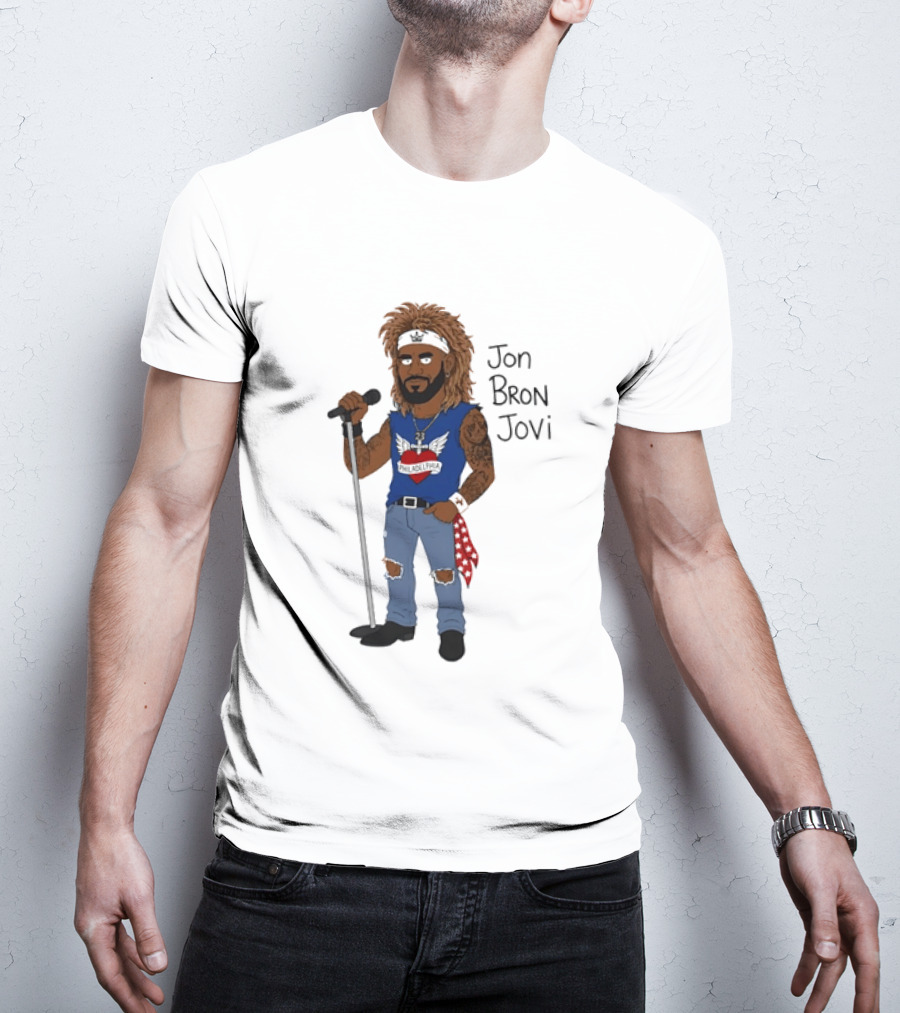 Philadelphia Jon Bron Jovi Cartoon Caricature Rockstar Holding Microphone Bandana Tattoo T-Shirt