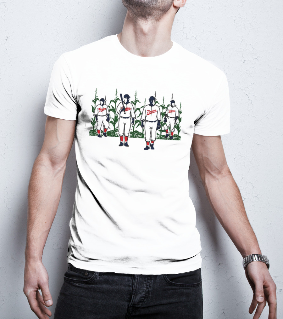 Phillies Vs Twins 2026 Field Of Dreams Game Vintage Baseball Cornfield Scene T-Shirt