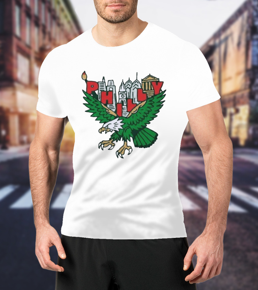 Philly Eagles City Of Brotherly Love Skyline Green Eagle T-Shirt