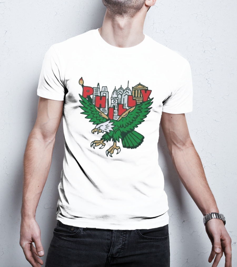 Philly Eagles City Of Brotherly Love Skyline Green Eagle T-Shirt