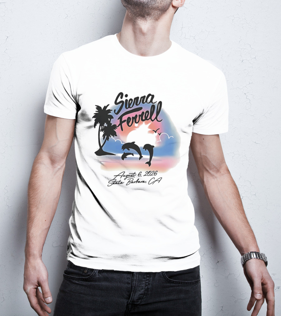 Sierra Ferrell August 6 2023 Santa Barbara CA Dolphins And Palm Trees T-Shirt
