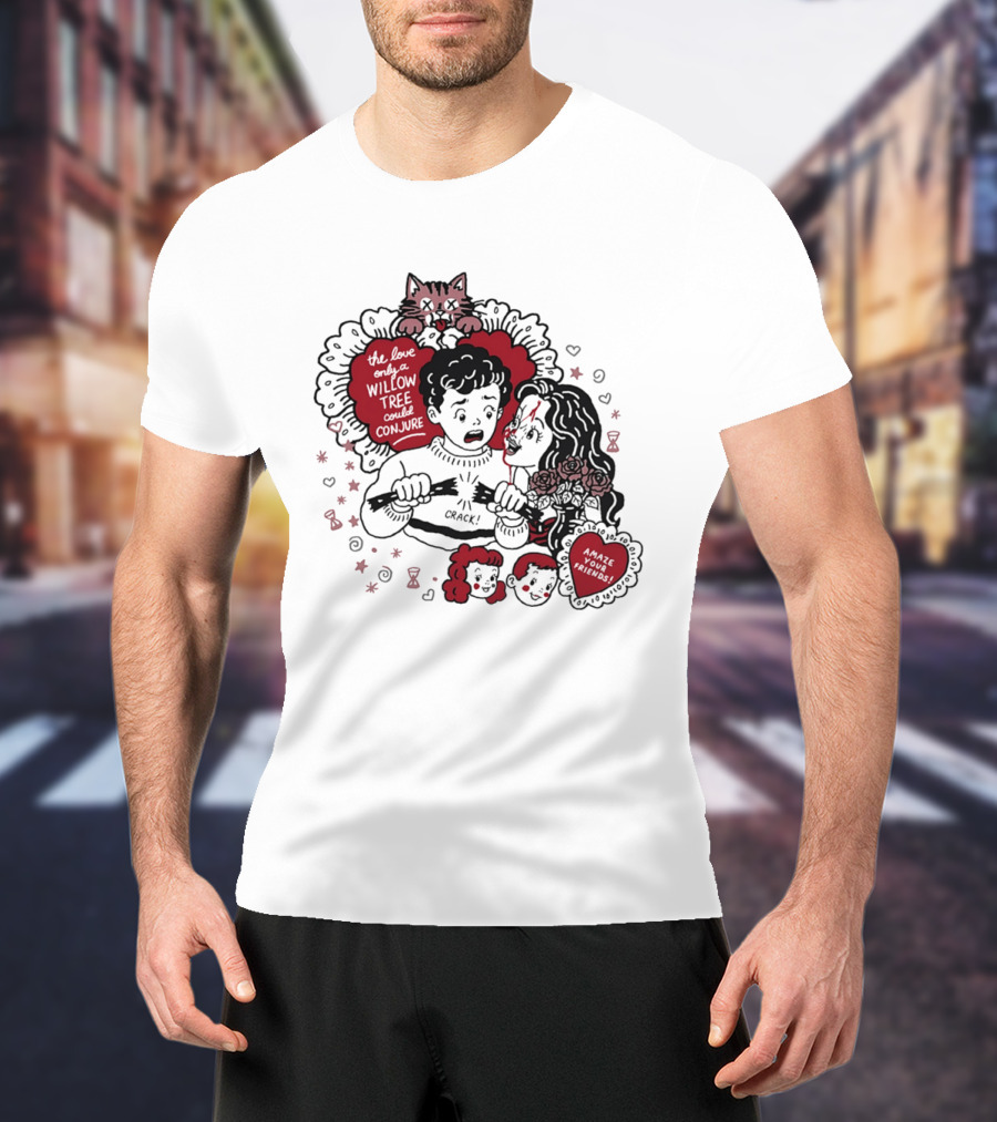 The Love Only A Willow Tree Could Conjure Crack Heartbreak Roses Cat T-Shirt