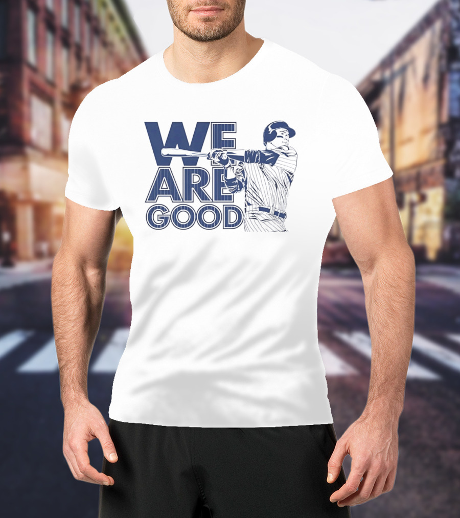 We Are Good Baseball Pinstripe Batter Swinging Bat T-Shirt