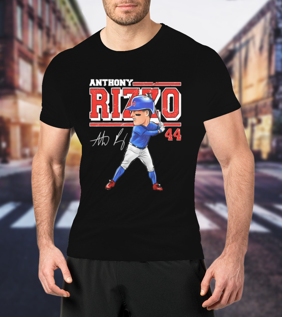 Anthony Rizzo 44 Baseball Player Caricature Batting Stance Distressed Signature T-Shirt