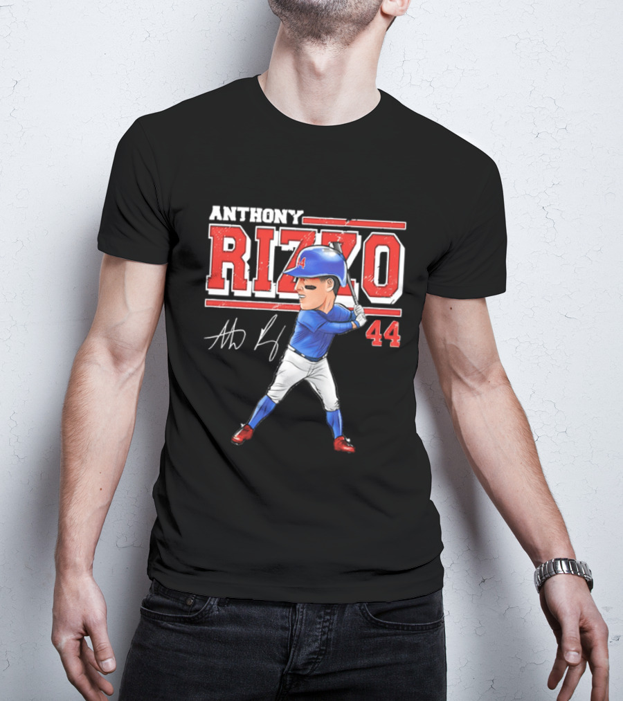 Anthony Rizzo 44 Baseball Player Caricature Batting Stance Distressed Signature T-Shirt