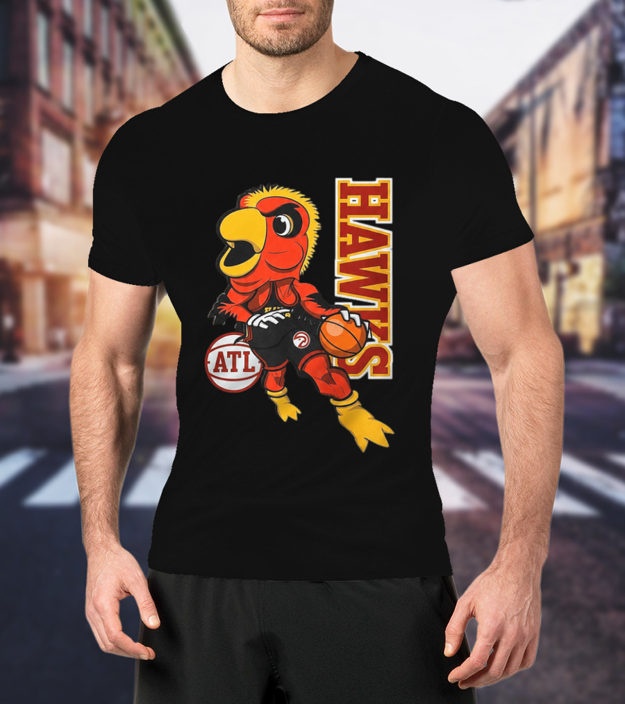 Hawks Bird Holding Basketball With ATL T-Shirt