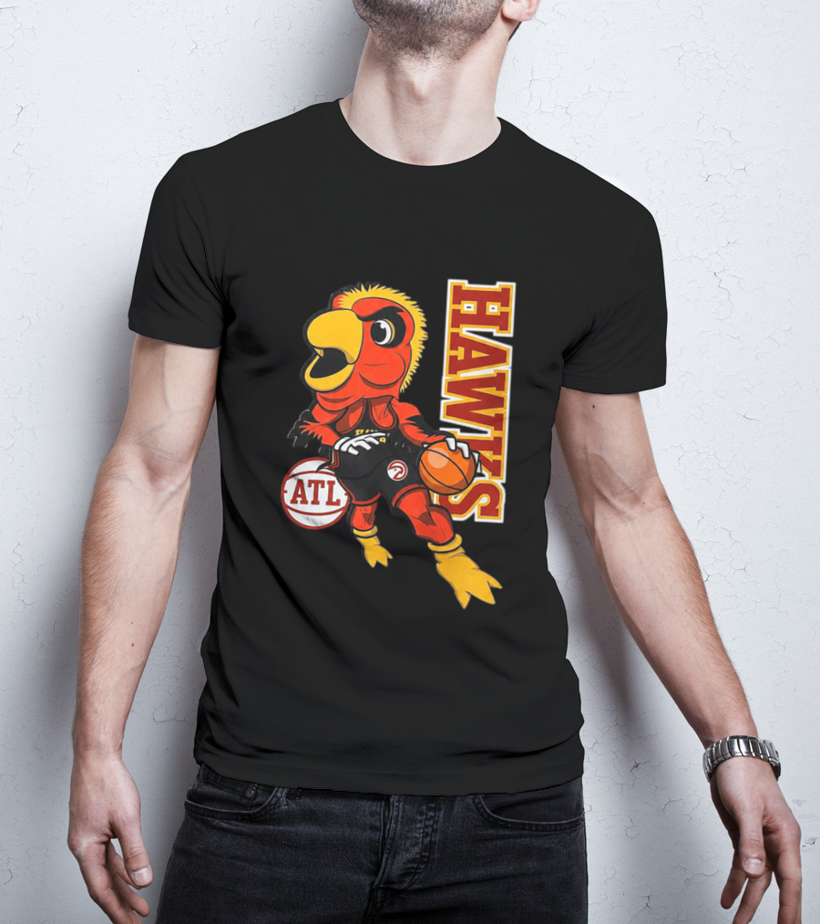 Hawks Bird Holding Basketball With ATL T-Shirt