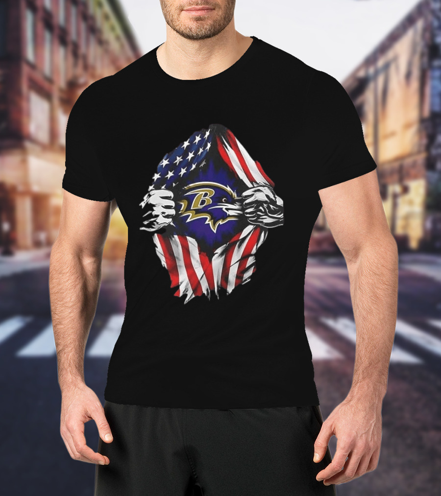 Baltimore Ravens American Flag Superman T-Shirt