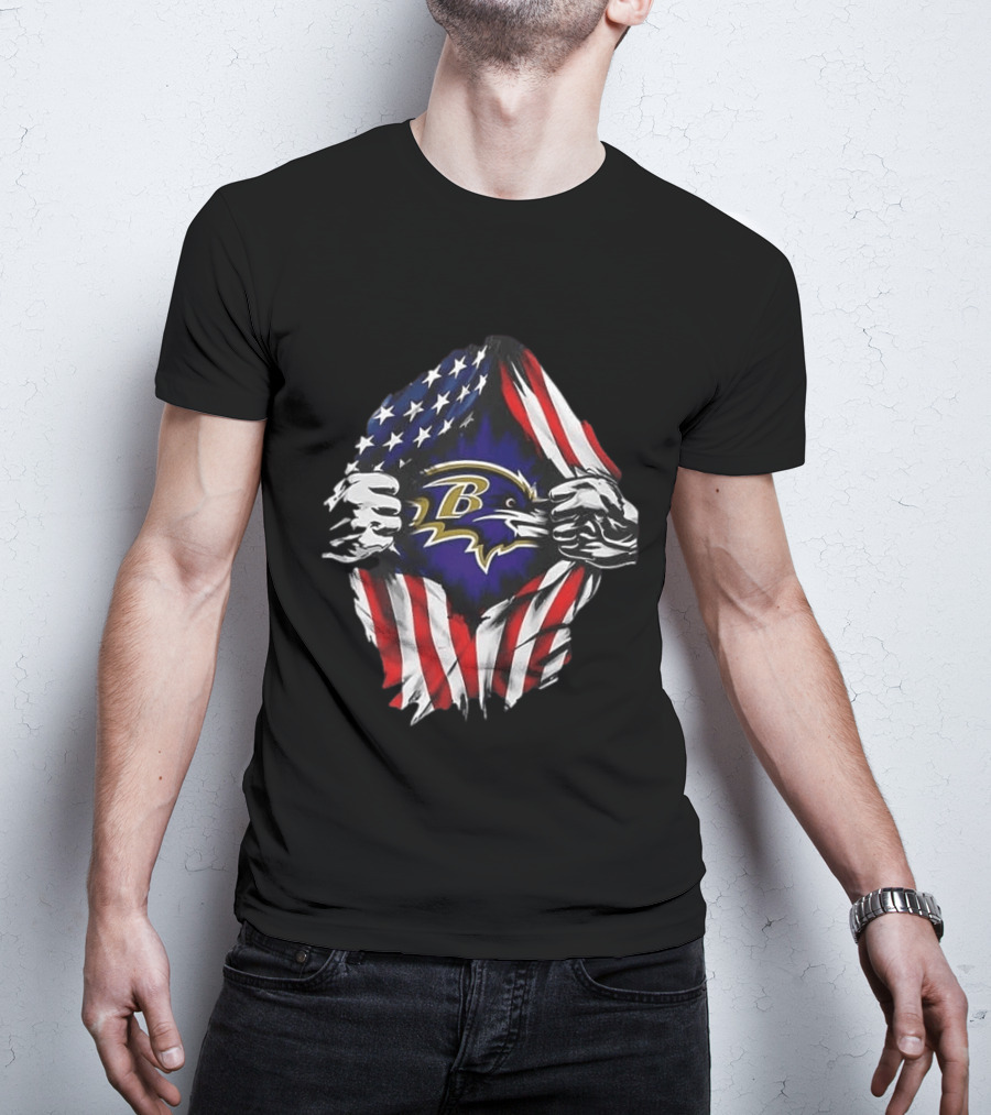 Baltimore Ravens American Flag Superman T-Shirt