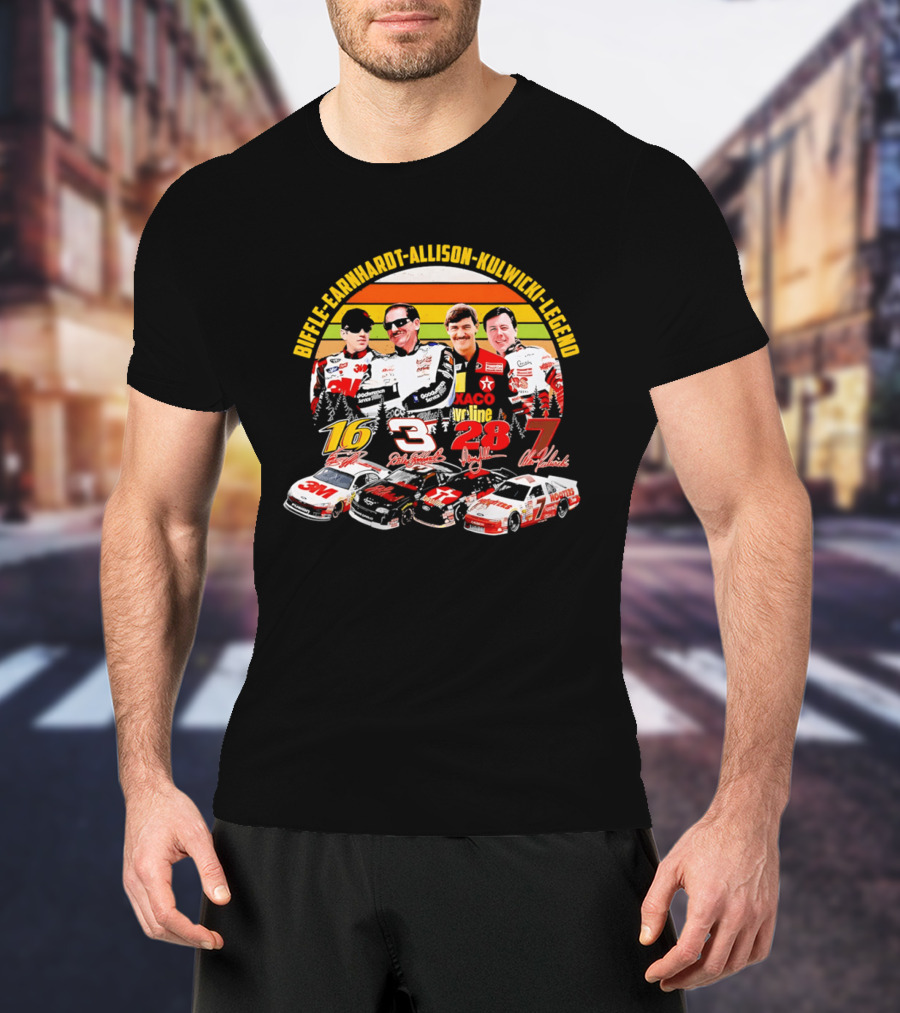 Biffle Earnhardt Allison Kulwicki NASCAR Legends 3M Valvoline Hooters Racing Cars T-Shirt