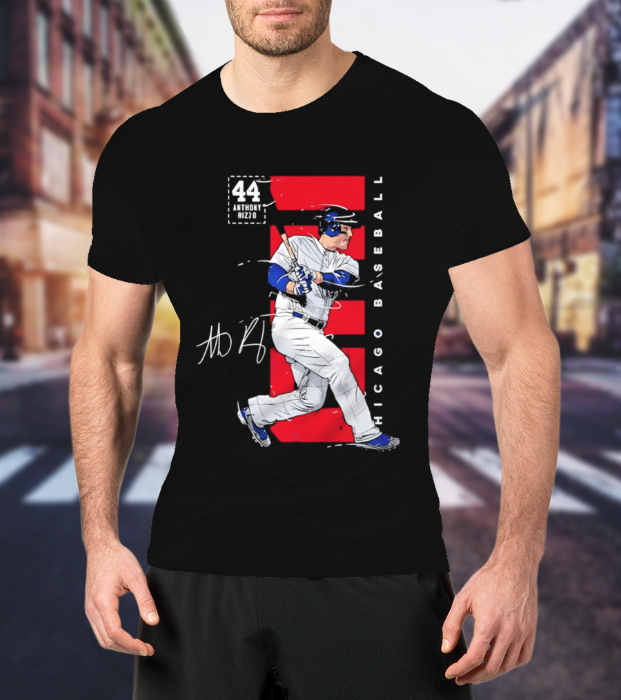 Chicago Baseball 44 Anthony Rizzo Swinging White And Red T-Shirt