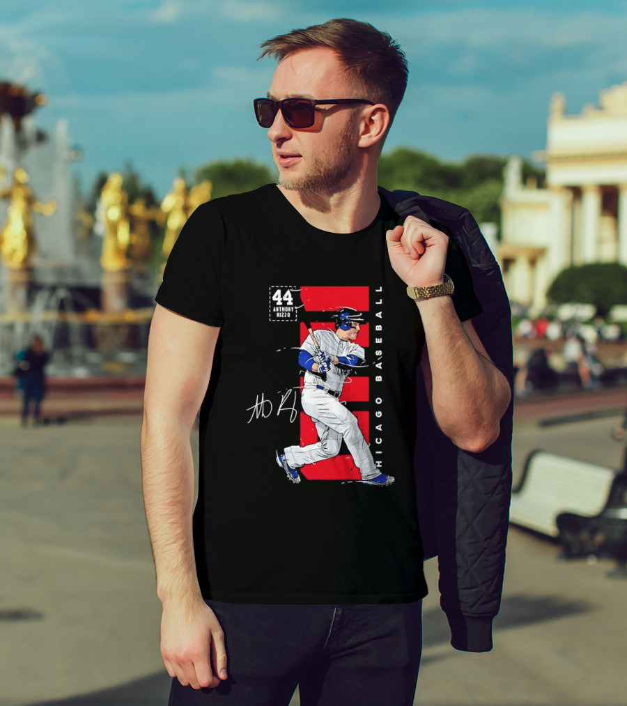 Chicago Baseball 44 Anthony Rizzo Swinging White And Red T-Shirt