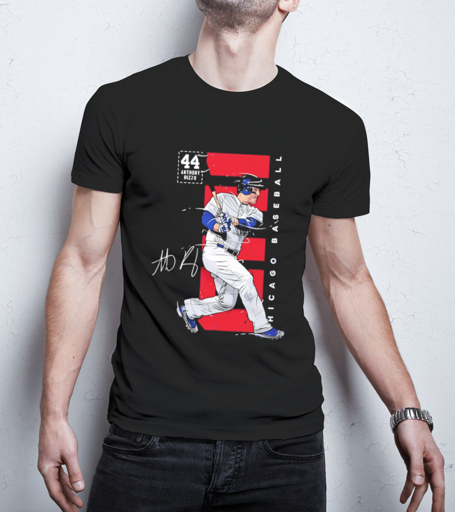 Chicago Baseball 44 Anthony Rizzo Swinging White And Red T-Shirt