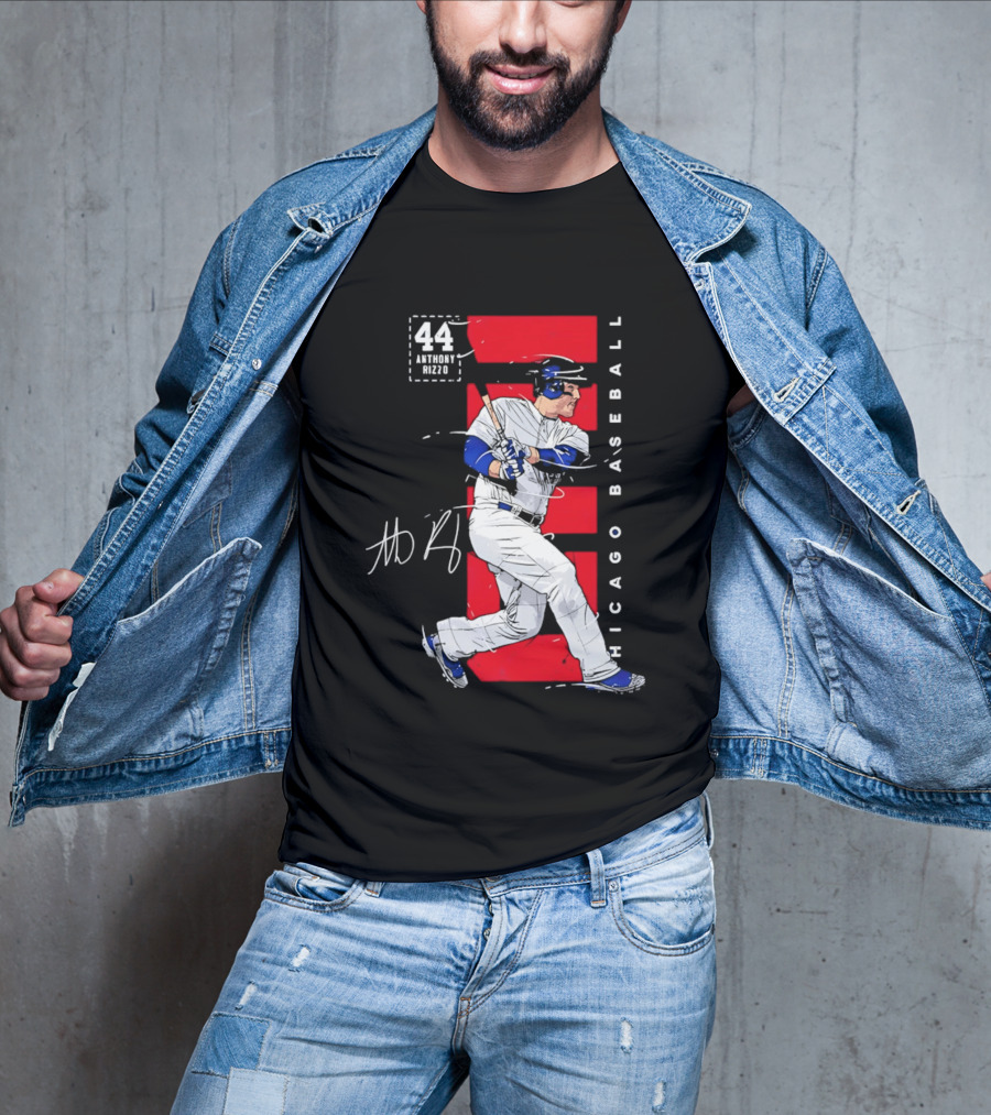 Chicago Baseball 44 Anthony Rizzo Swinging White And Red T-Shirt