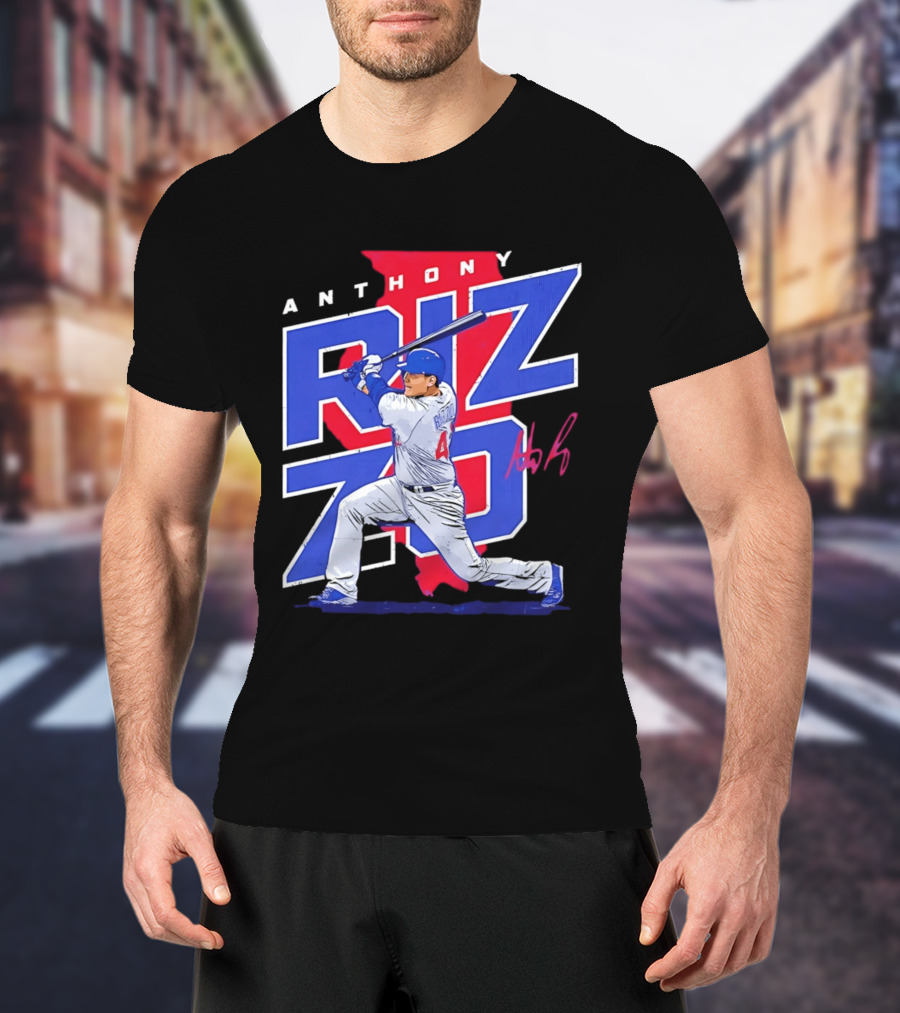 Anthony Rizzo 44 Chicago Cubs Batting Illinois Map T-Shirt