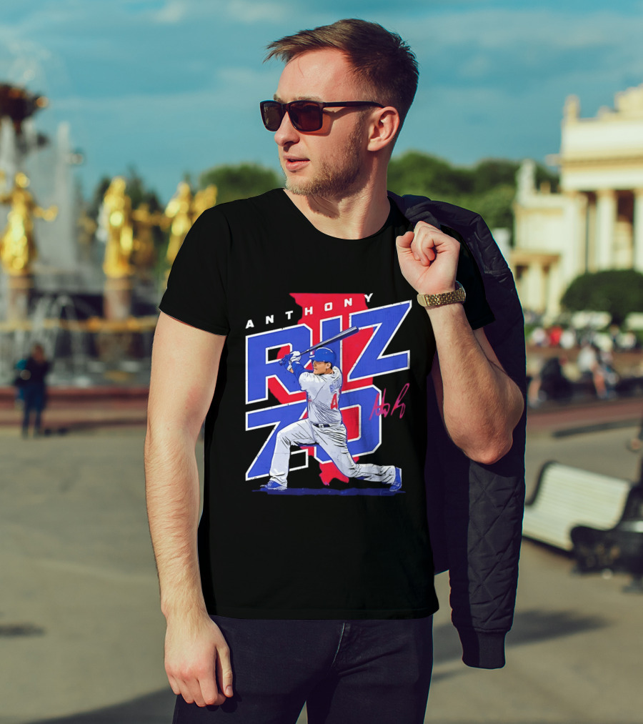Anthony Rizzo 44 Chicago Cubs Batting Illinois Map T-Shirt