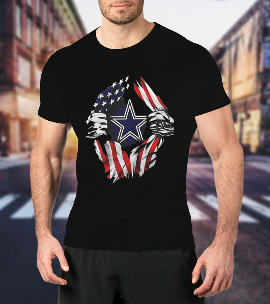 Dallas Cowboys Star American Flag Superman Skull Cap Backwards T-Shirt