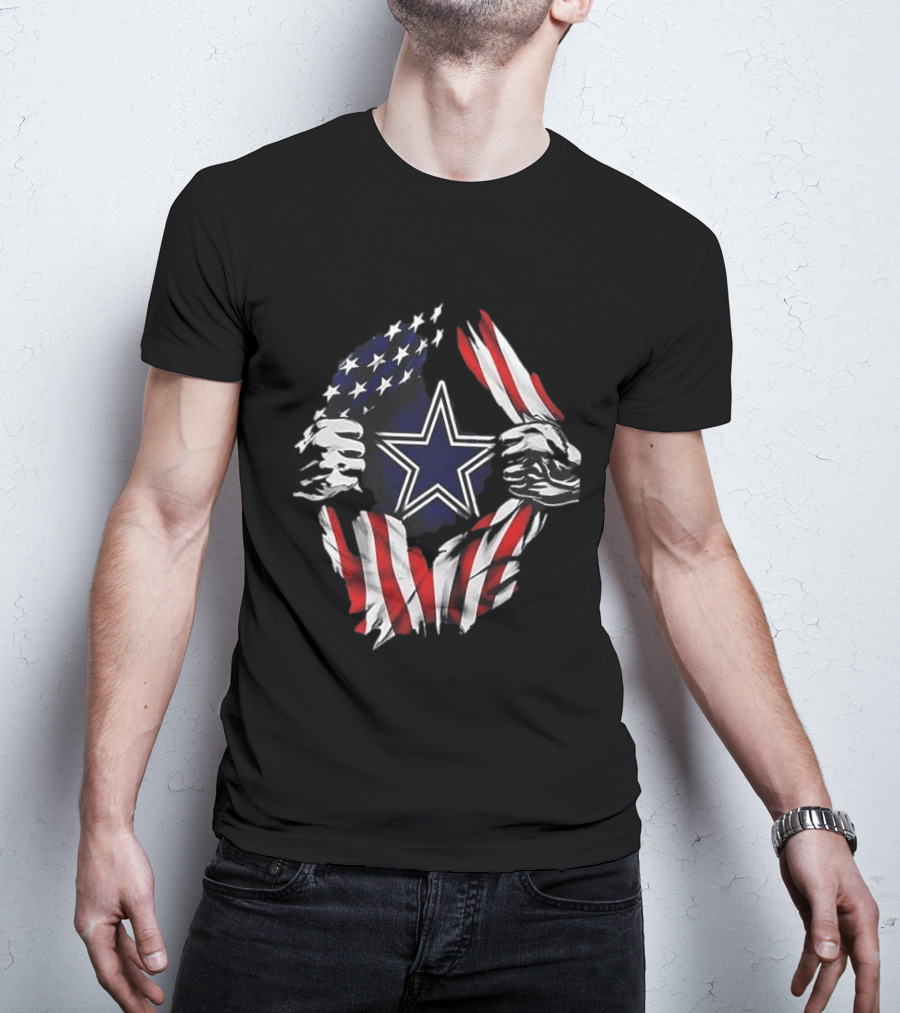 Dallas Cowboys Star American Flag Superman Skull Cap Backwards T-Shirt