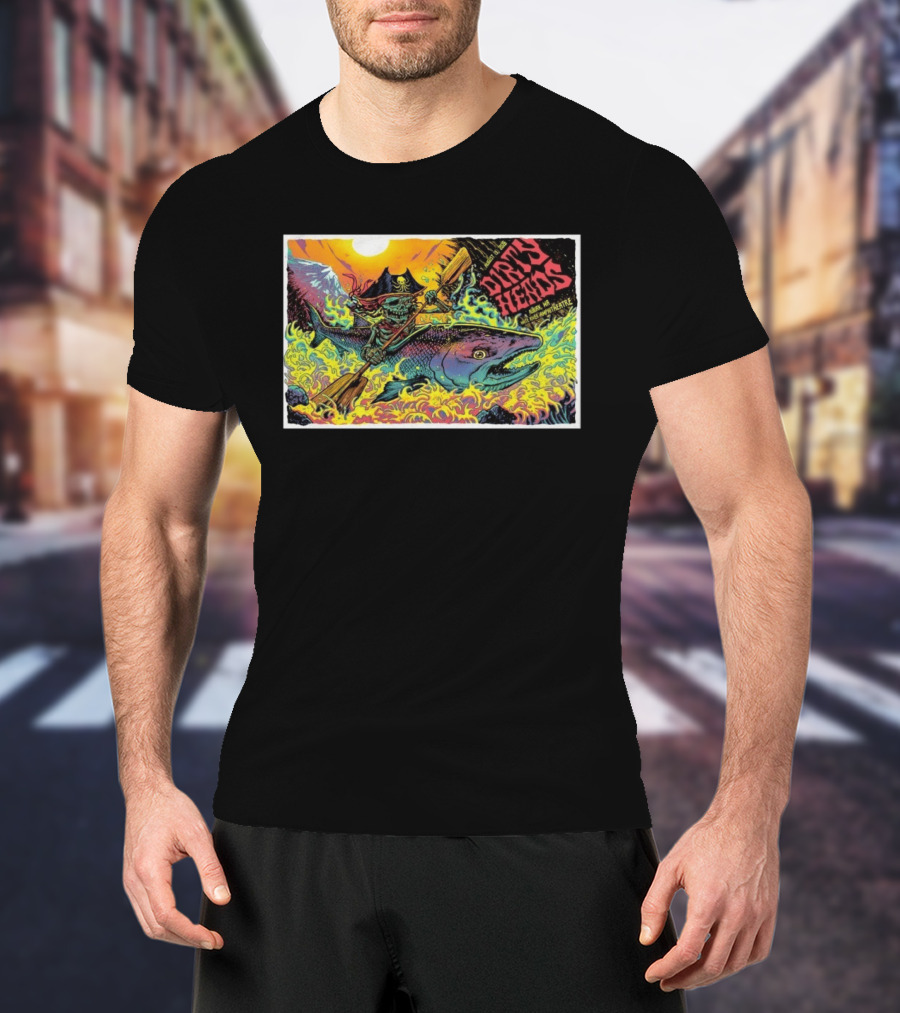 Dirty Heads Aug 13 2026 Skeleton Pirate Riding Fish White River Amphitheatre Auburn WA T-Shirt