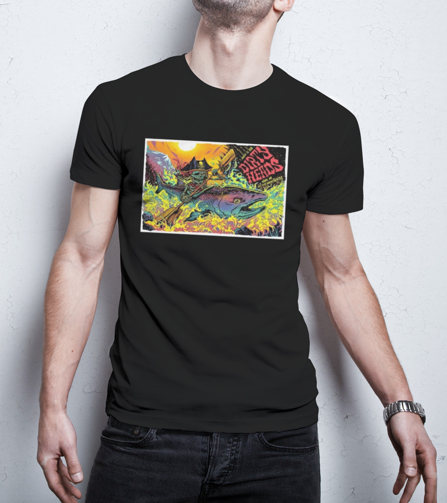 Dirty Heads Aug 13 2026 Skeleton Pirate Riding Fish White River Amphitheatre Auburn WA T-Shirt