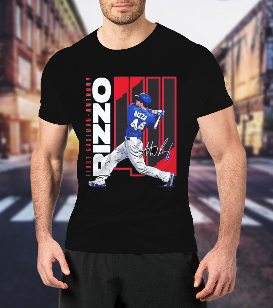 First Baseman Anthony Rizzo Swinging Action 44 Distressed T-Shirt