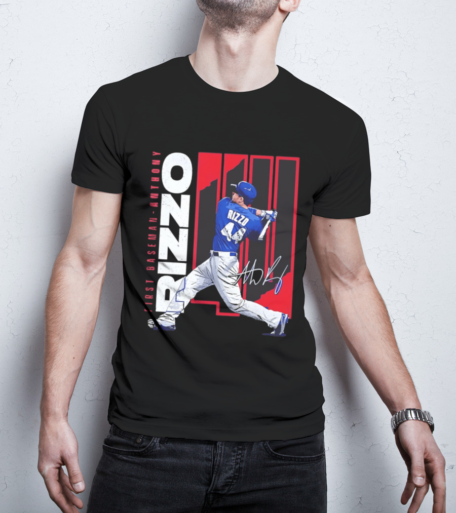 First Baseman Anthony Rizzo Swinging Action 44 Distressed T-Shirt