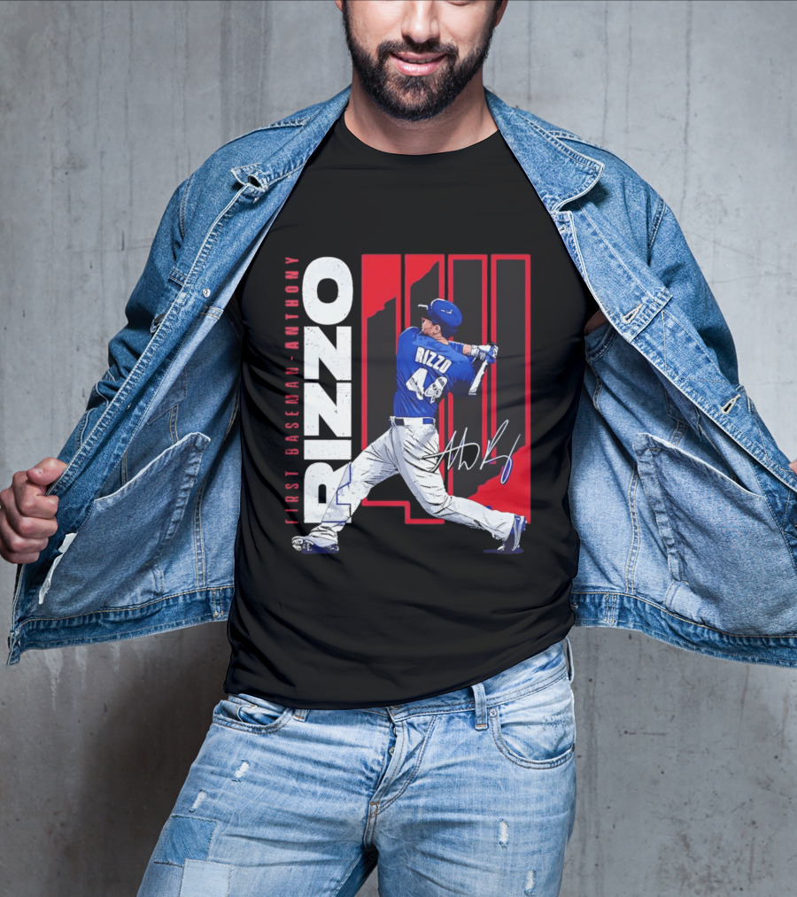 First Baseman Anthony Rizzo Swinging Action 44 Distressed T-Shirt