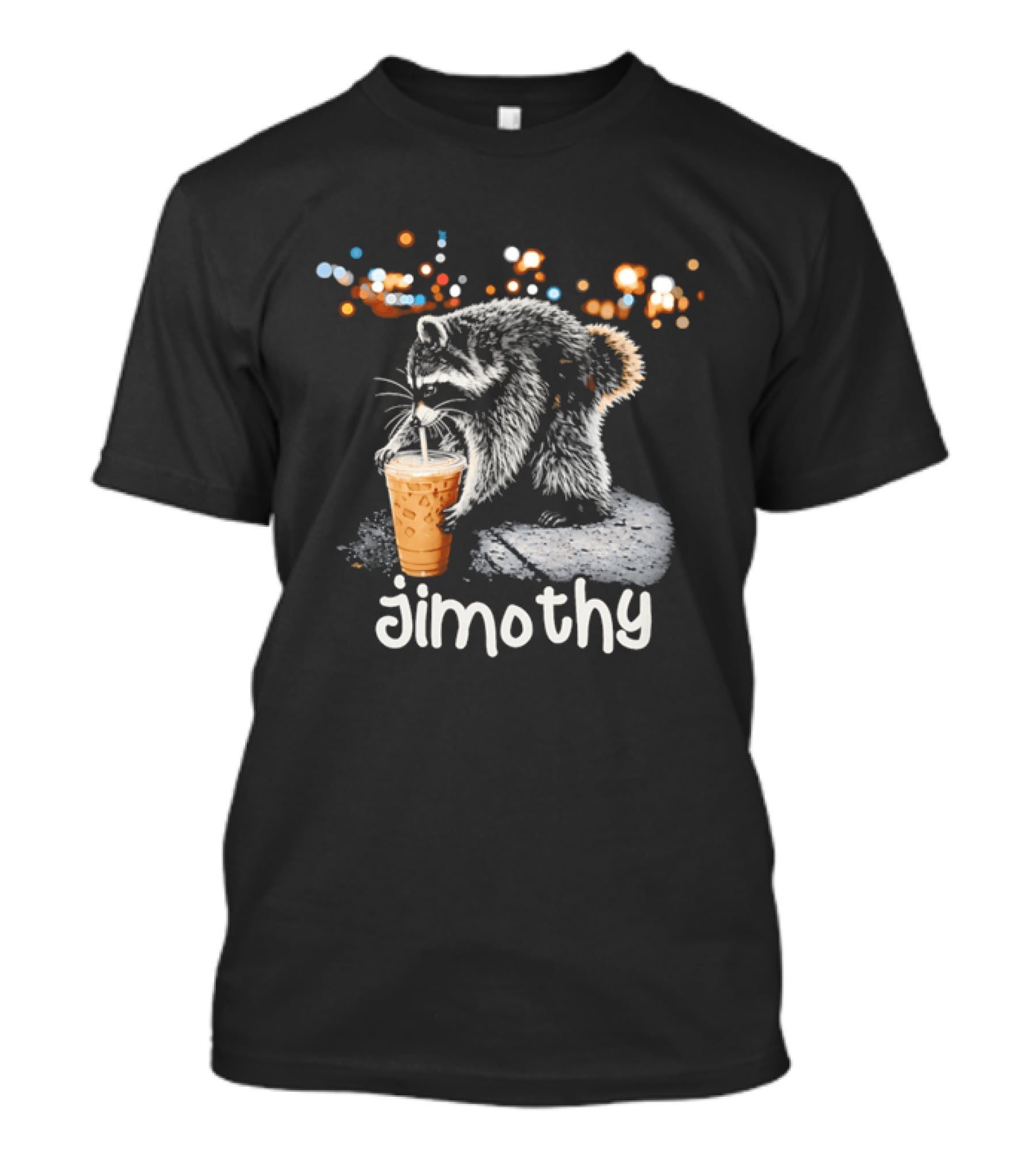 Jimothy Raccoon Sipping Iced Coffee Under Streetlights T-Shirt