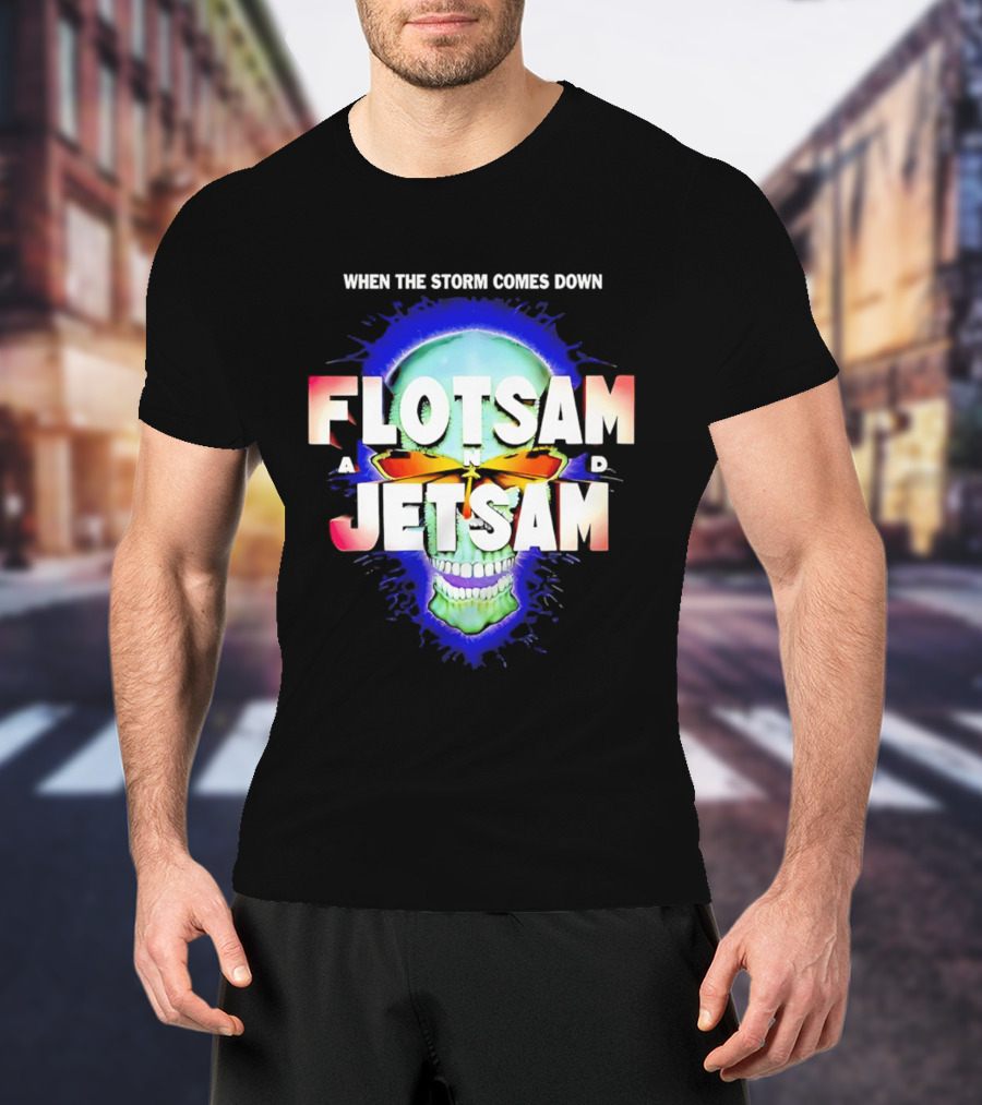 Flotsam And Jetsam When The Storm Comes Down Green Skull Blue Aura T-Shirt