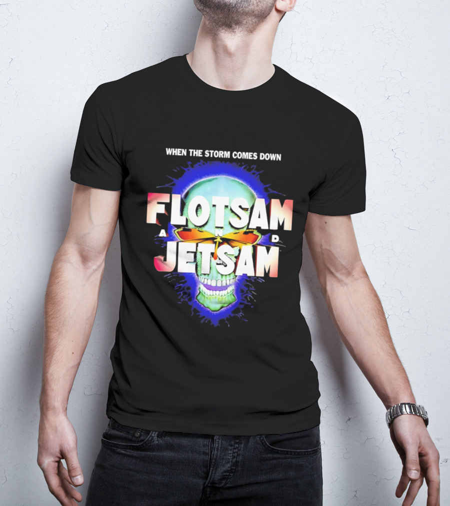 Flotsam And Jetsam When The Storm Comes Down Green Skull Blue Aura T-Shirt