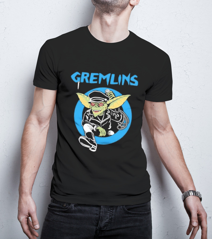 Gremlins Cartoon Leather Biker Gizmo Blue Circle T-Shirt