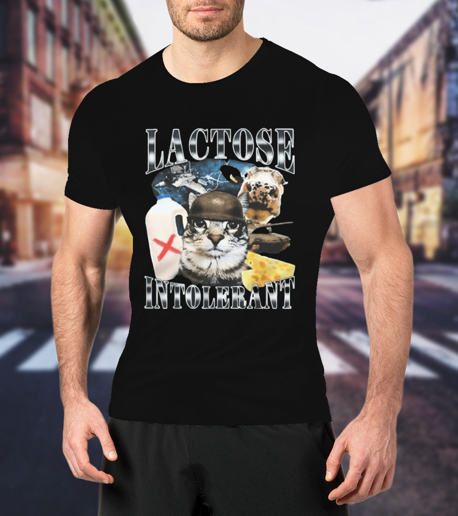 Lactose Tolerant Funny Cat Cheese Milk Jug Helmet Dog Spaceship T-Shirt
