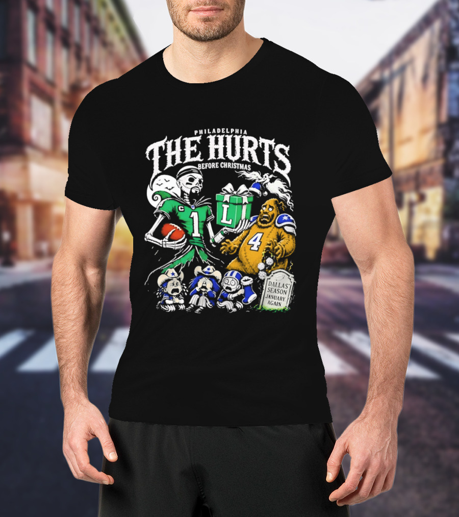 Philadelphia Eagles The Hurts Before Christmas Jalen Hurts Dallas Season Again Tombstone T-Shirt