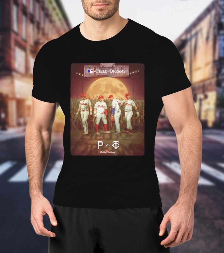 MLB At Field Of Dreams Philadelphia Phillies Vs Minnesota Twins 2026 Moonlit Cornfield Scene T-Shirt