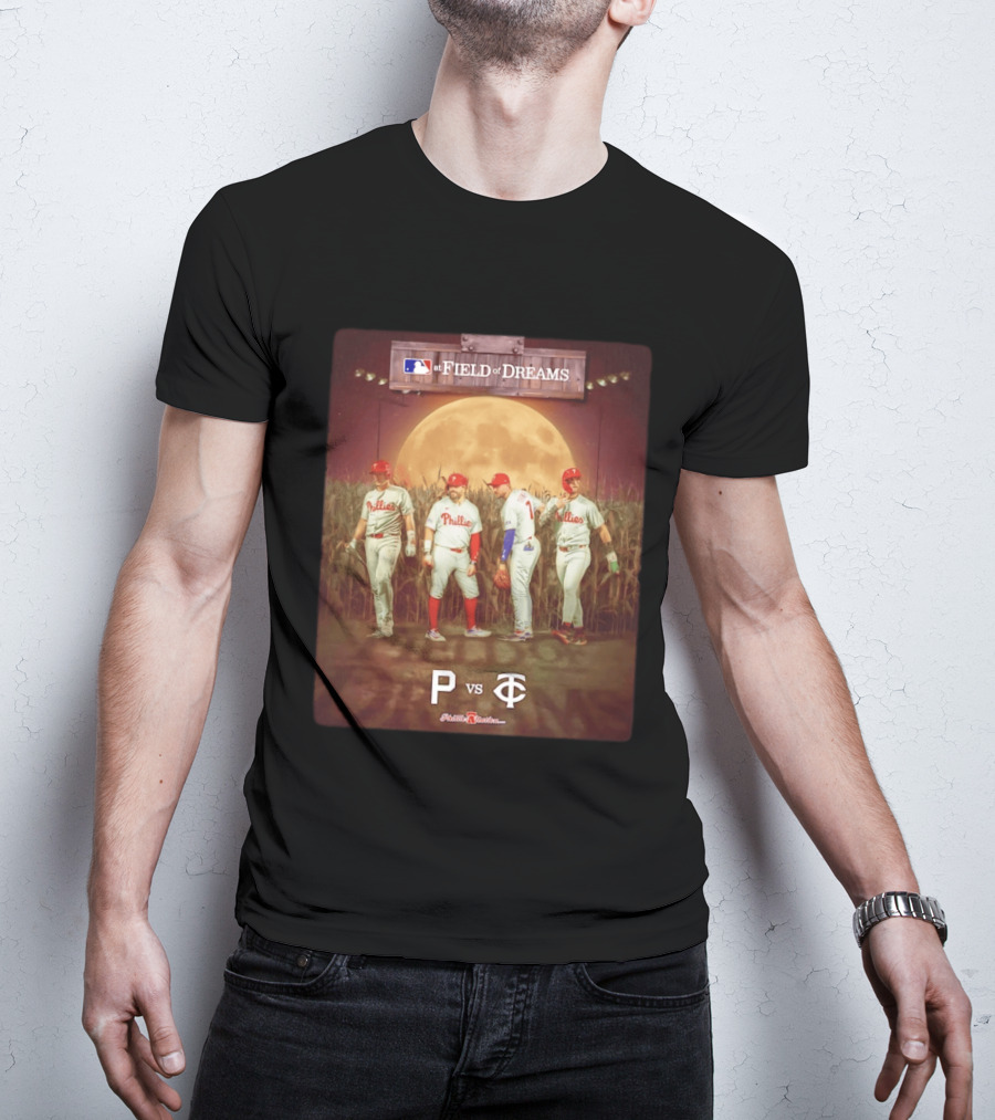 MLB At Field Of Dreams Philadelphia Phillies Vs Minnesota Twins 2026 Moonlit Cornfield Scene T-Shirt