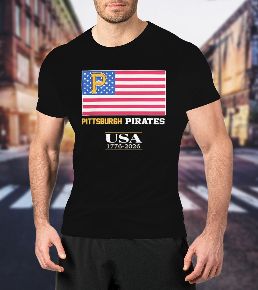Pittsburgh Pirates American Flag USA 1776 2026 Yellow P T-Shirt