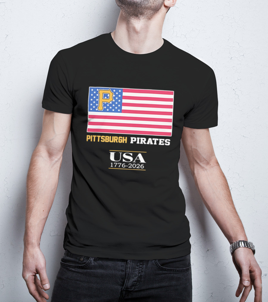 Pittsburgh Pirates American Flag USA 1776 2026 Yellow P T-Shirt