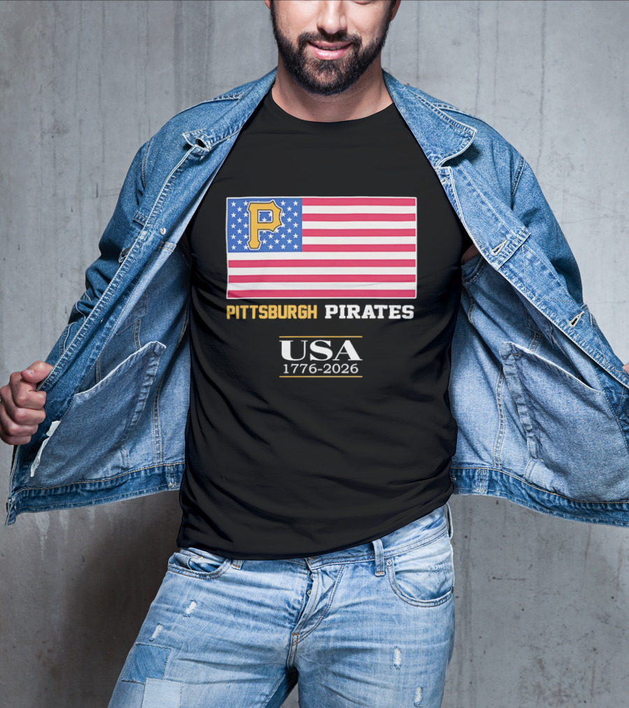 Pittsburgh Pirates American Flag USA 1776 2026 Yellow P T-Shirt