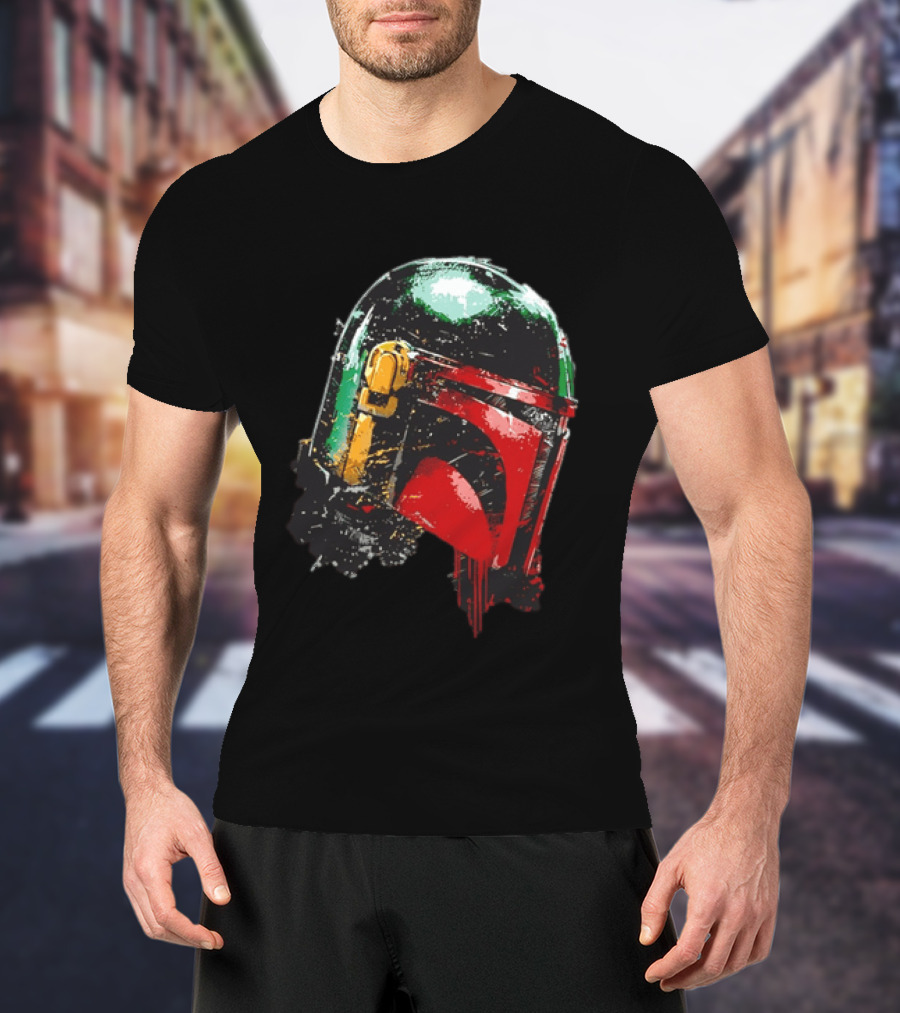 Star Wars Boba Fett Helmet Distressed Paint Splatter Drip T-Shirt