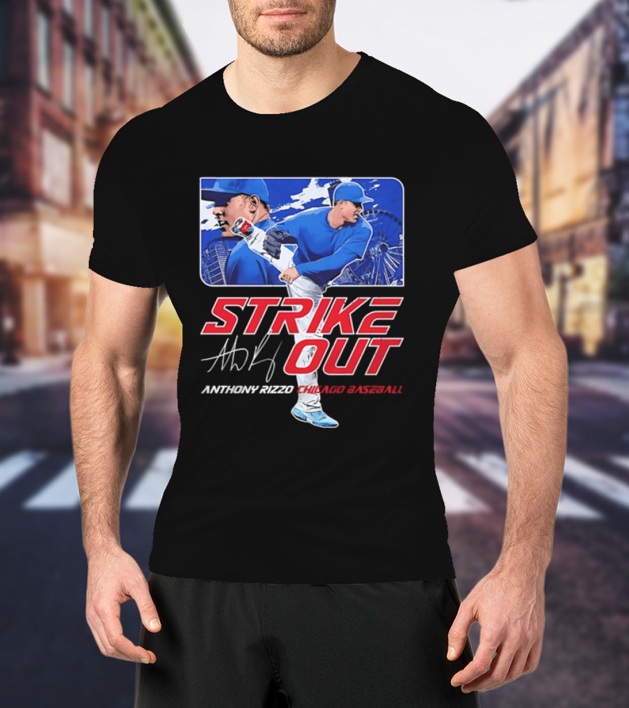 Strike Out Anthony Rizzo Chicago Baseball Pitcher Ferris Wheel Skyline T-Shirt