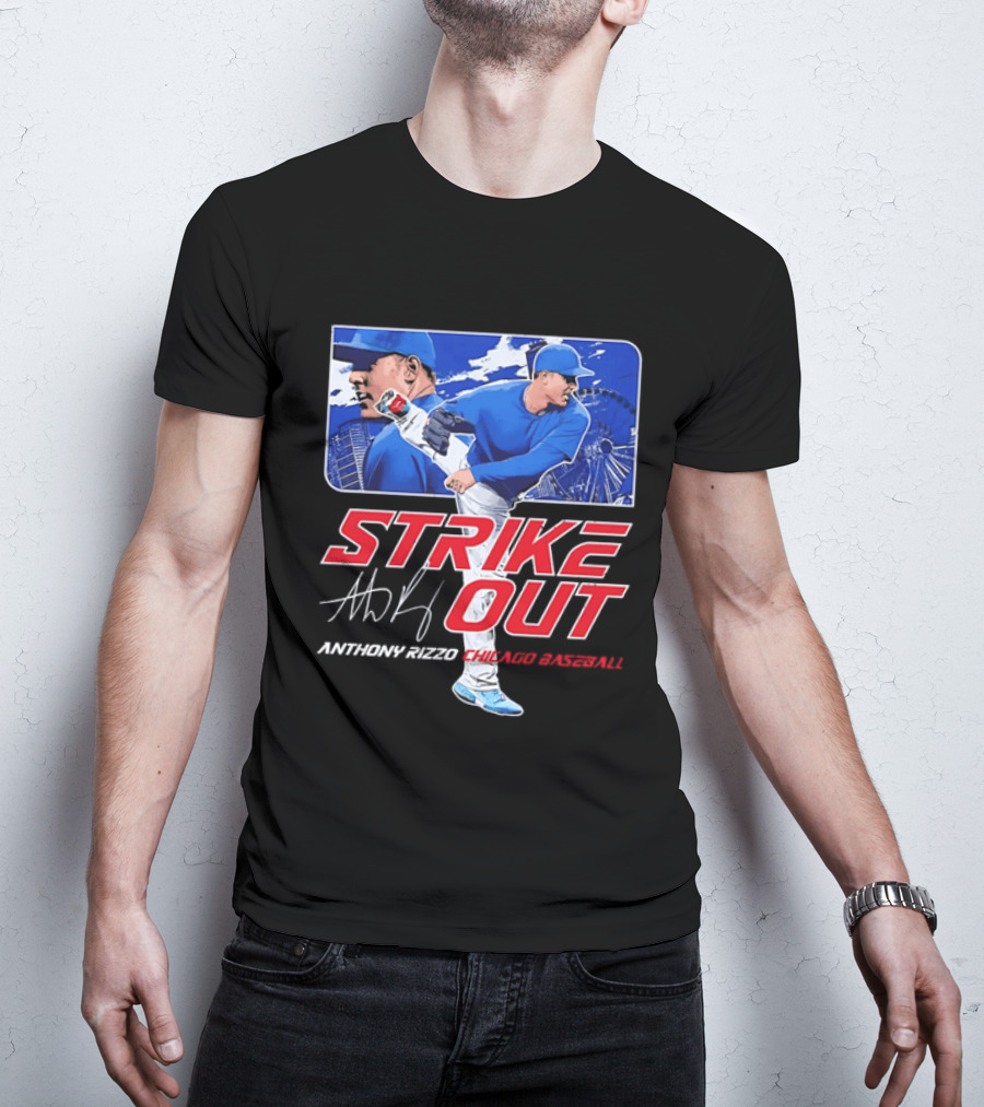 Strike Out Anthony Rizzo Chicago Baseball Pitcher Ferris Wheel Skyline T-Shirt